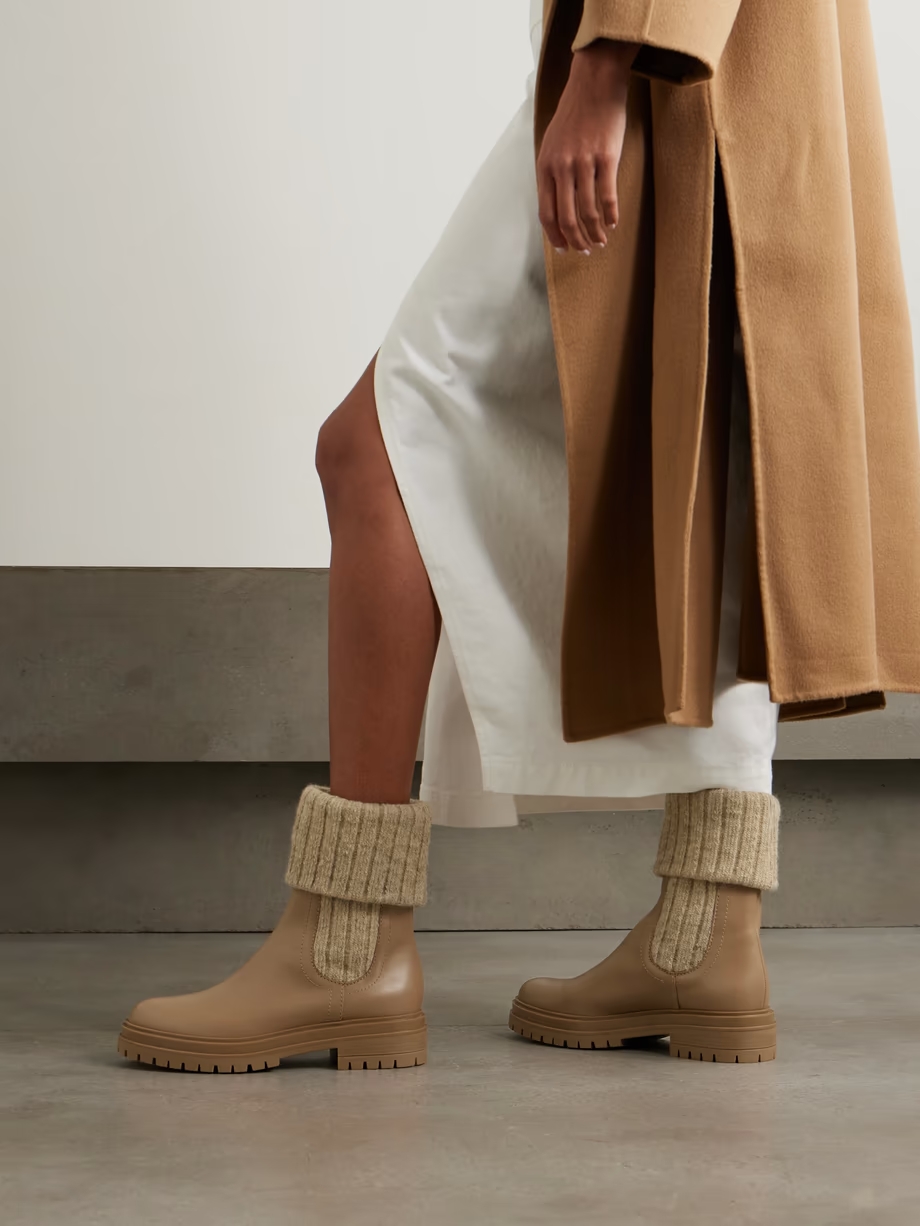 Chalet leather and ribbed-knit ankle boots Chalet leather and ribbed-knit ankle boots