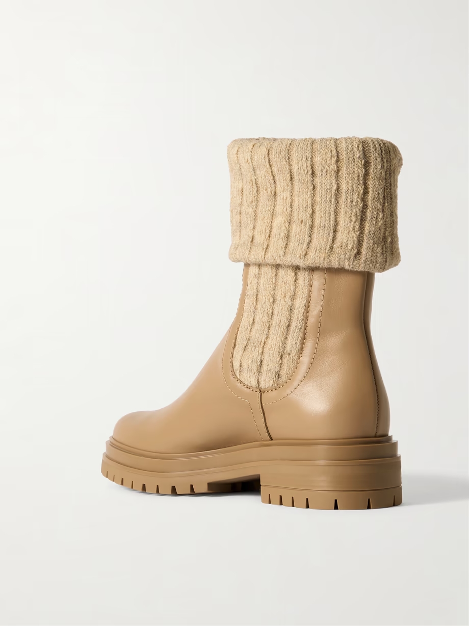 Chalet leather and ribbed-knit ankle boots Chalet leather and ribbed-knit ankle boots