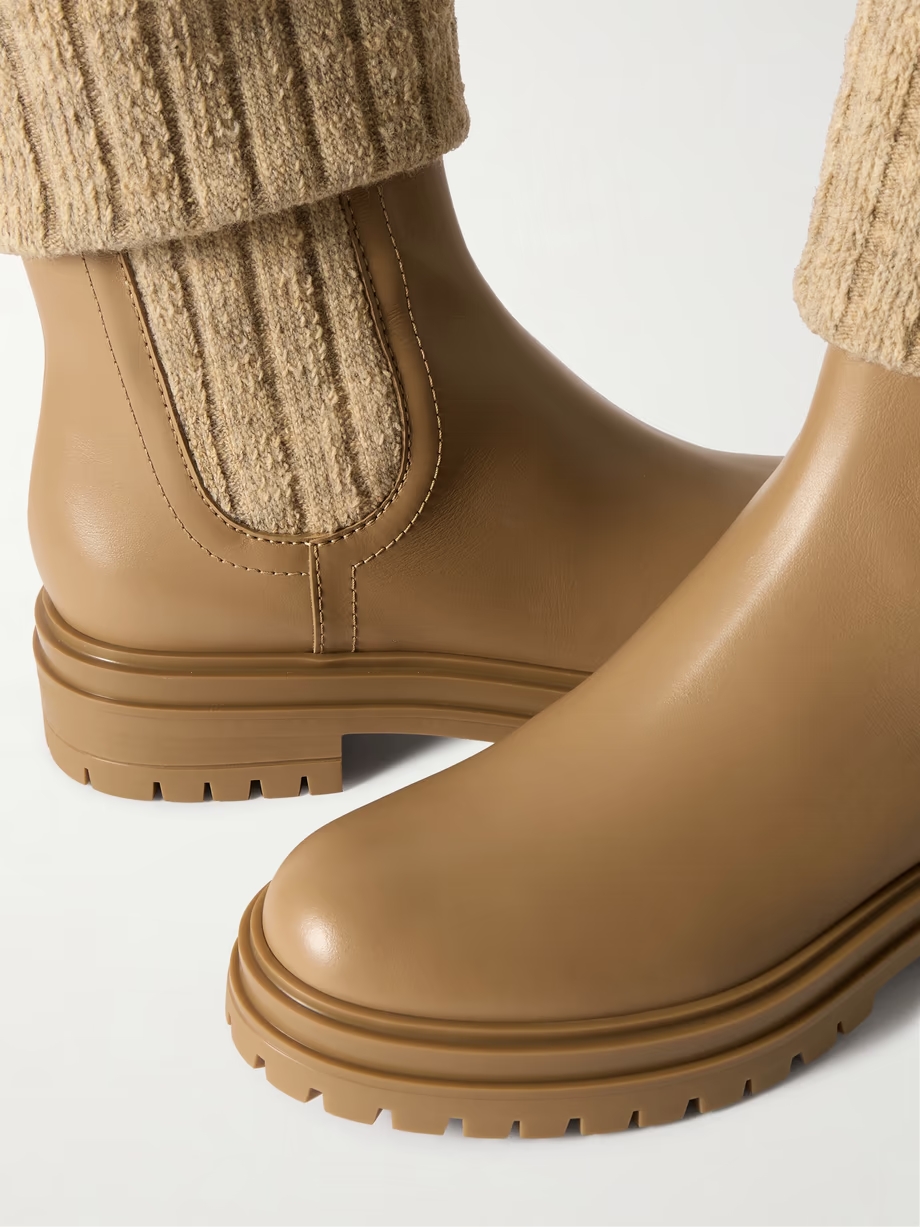 Chalet leather and ribbed-knit ankle boots Chalet leather and ribbed-knit ankle boots