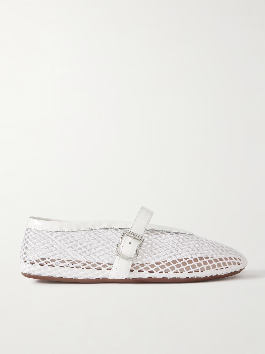 Patent leather-trimmed mesh ballet flats Patent leather-trimmed mesh ballet flats