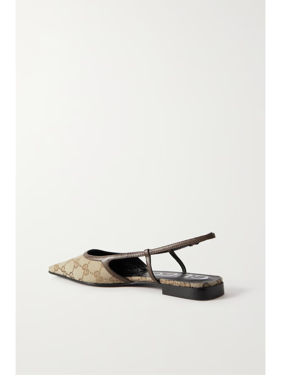 Demi leather-trimmed canvas-jacquard ballet flats Demi leather-trimmed canvas-jacquard ballet flats