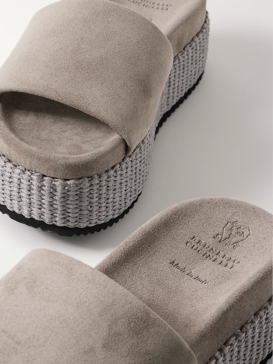 Suede and raffia platform slides Suede and raffia platform slides