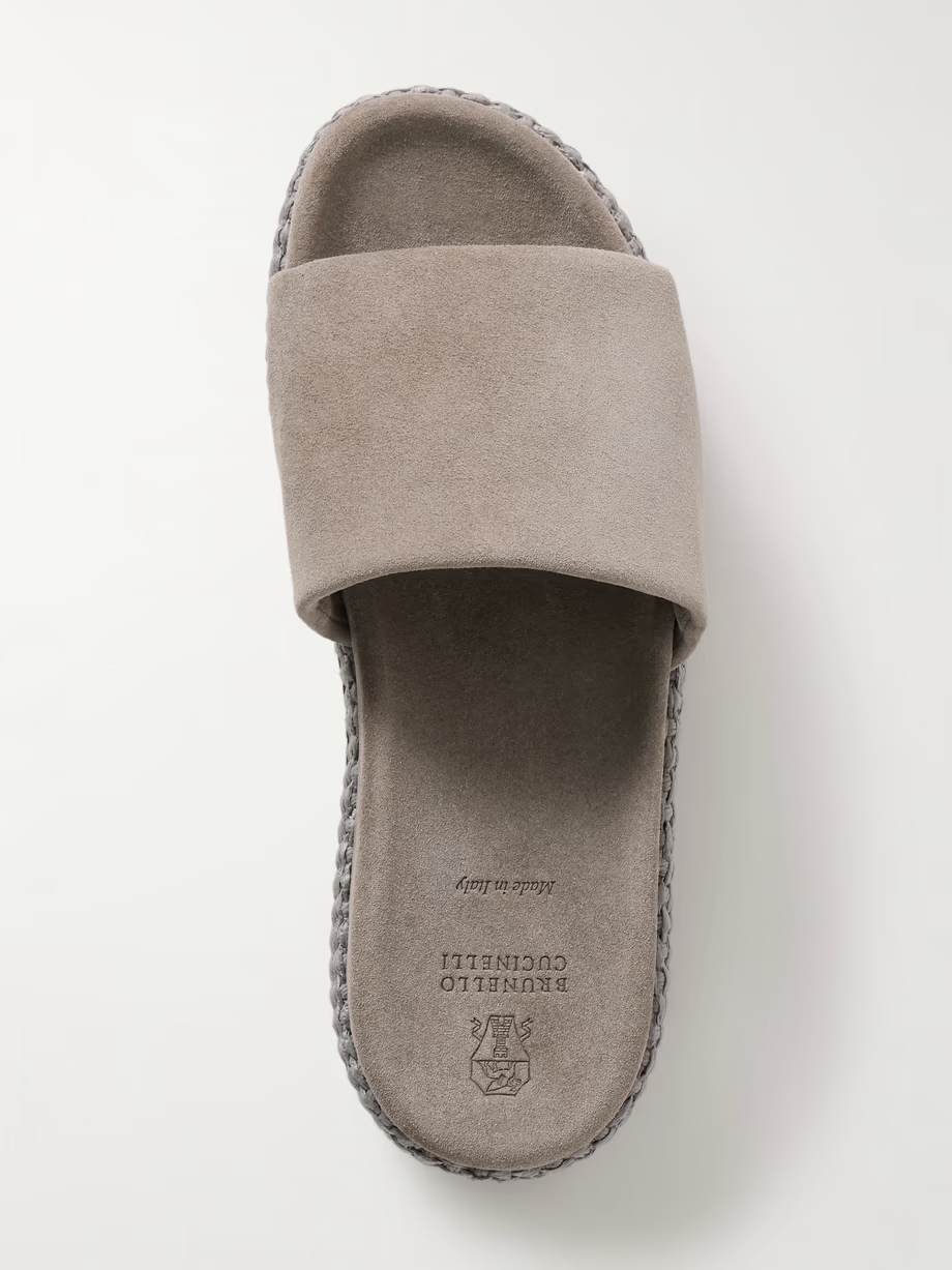 Suede and raffia platform slides Suede and raffia platform slides