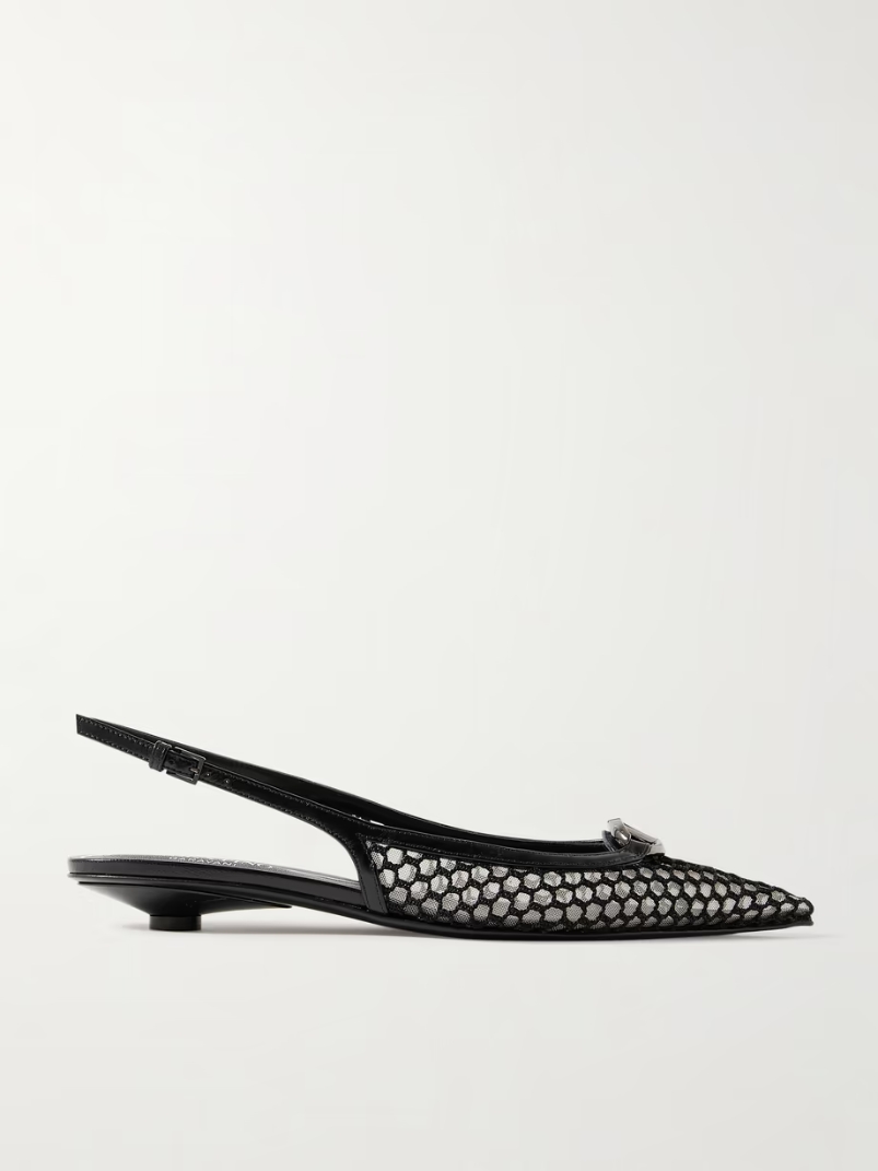 VLOGO Moon 20 embellished leather-trimmed fishnet and mesh slingback pumps VLOGO Moon 20 embellished leather-trimmed fishnet and mesh slingback pumps