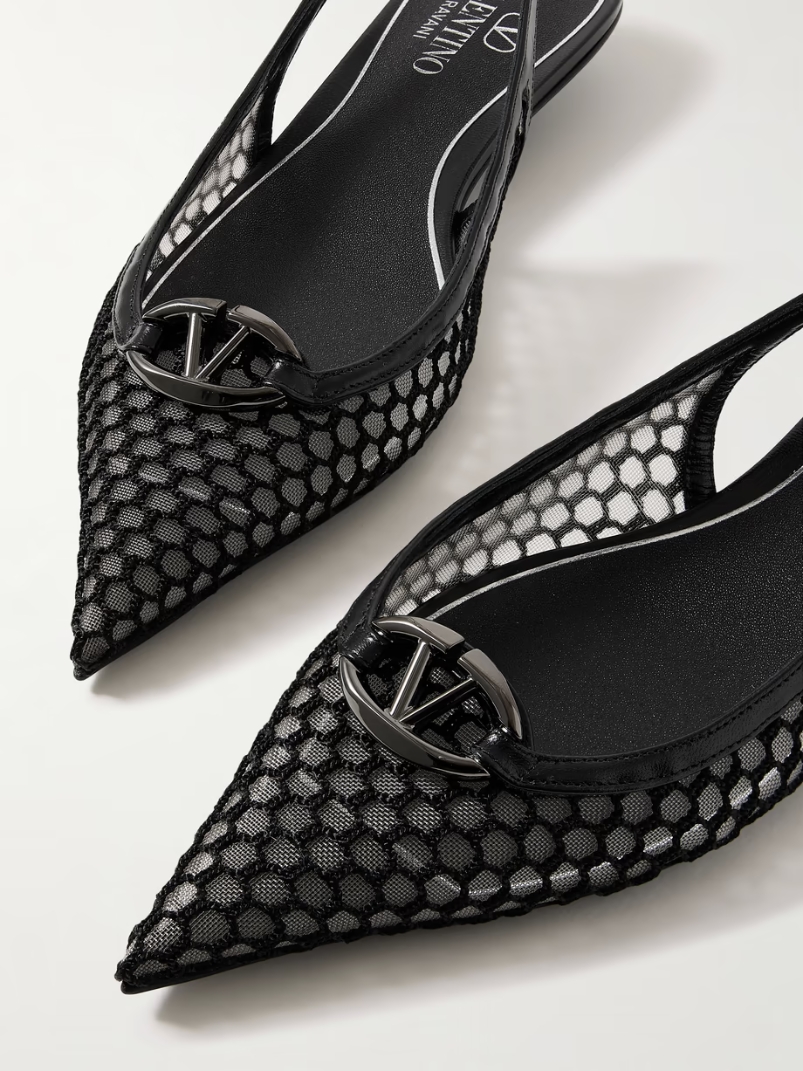 VLOGO Moon 20 embellished leather-trimmed fishnet and mesh slingback pumps VLOGO Moon 20 embellished leather-trimmed fishnet and mesh slingback pumps