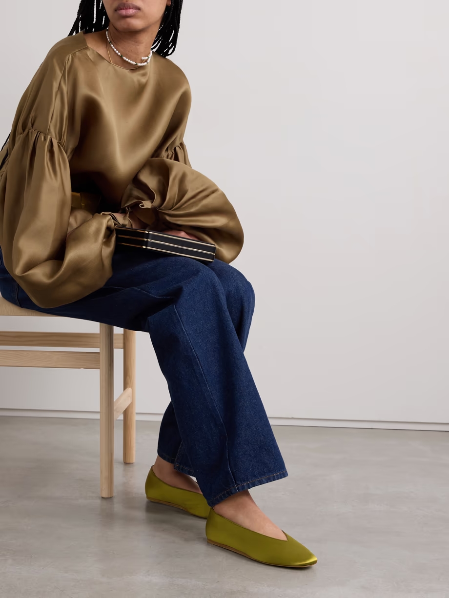 Regency grosgrain-trimmed satin ballet flats Regency grosgrain-trimmed satin ballet flats