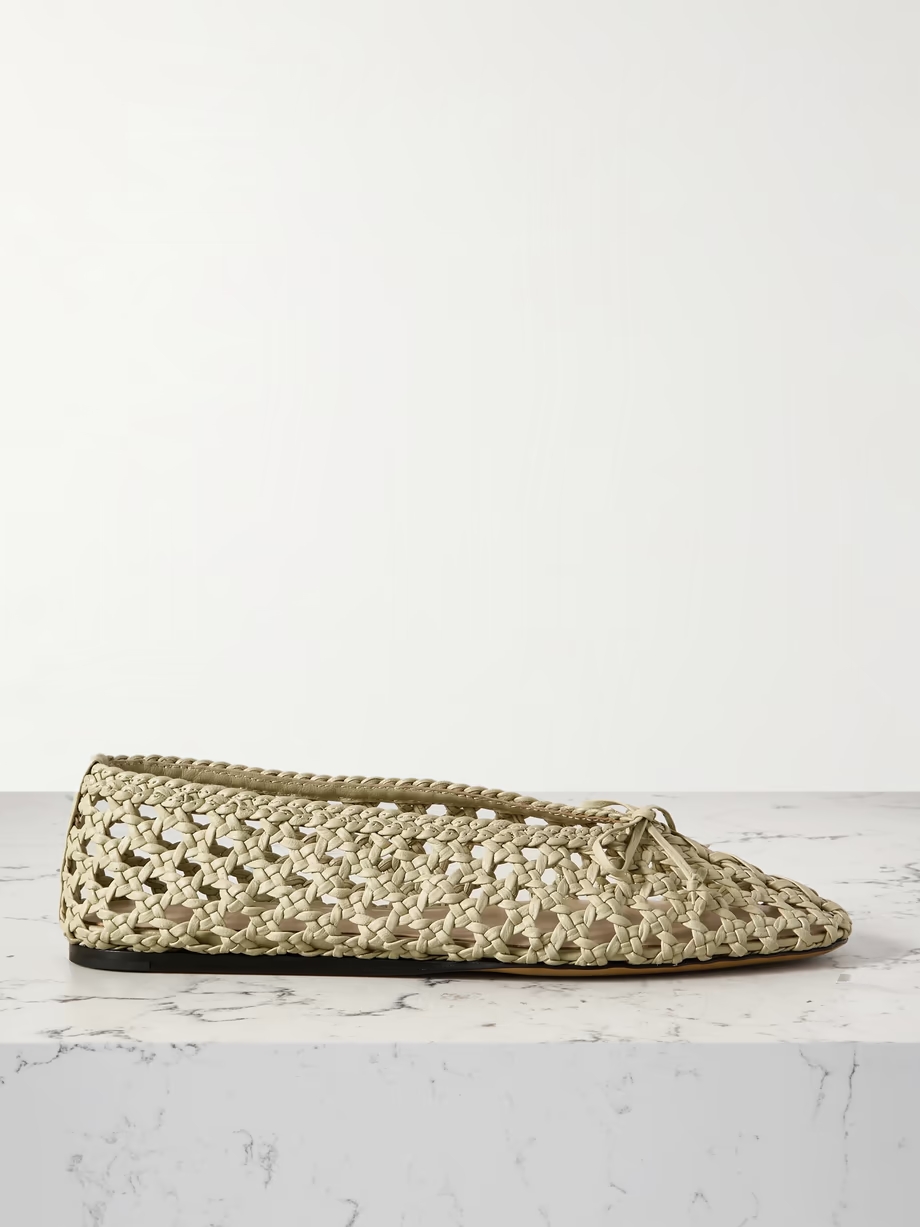 Regency bow-embellished woven leather ballet flats Regency bow-embellished woven leather ballet flats