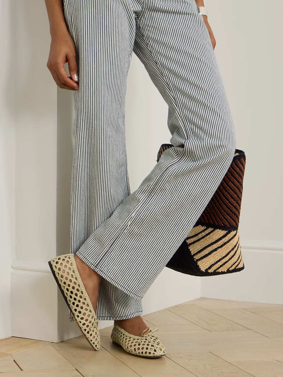 Regency bow-embellished woven leather ballet flats Regency bow-embellished woven leather ballet flats