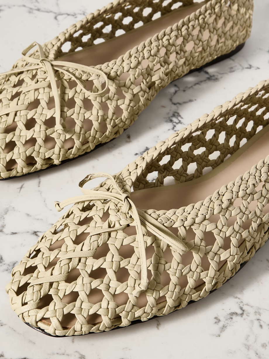 Regency bow-embellished woven leather ballet flats Regency bow-embellished woven leather ballet flats