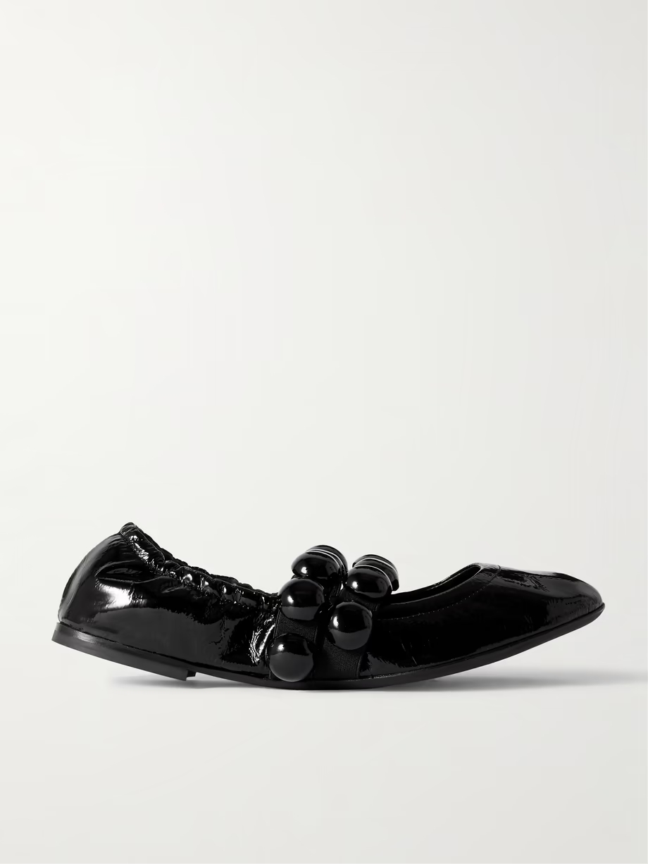 Embellished crinkled-leather ballet flats Embellished crinkled-leather ballet flats