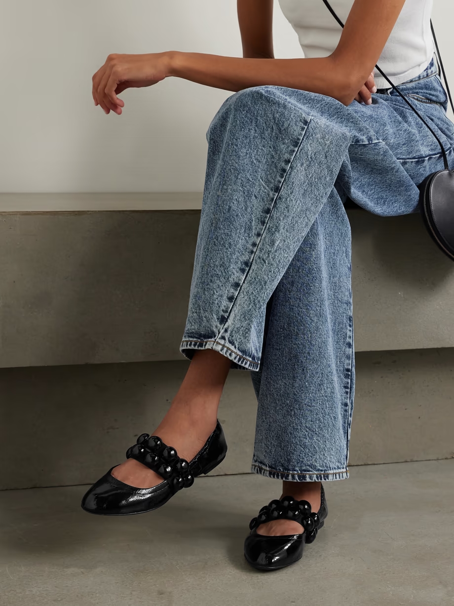 Embellished crinkled-leather ballet flats Embellished crinkled-leather ballet flats