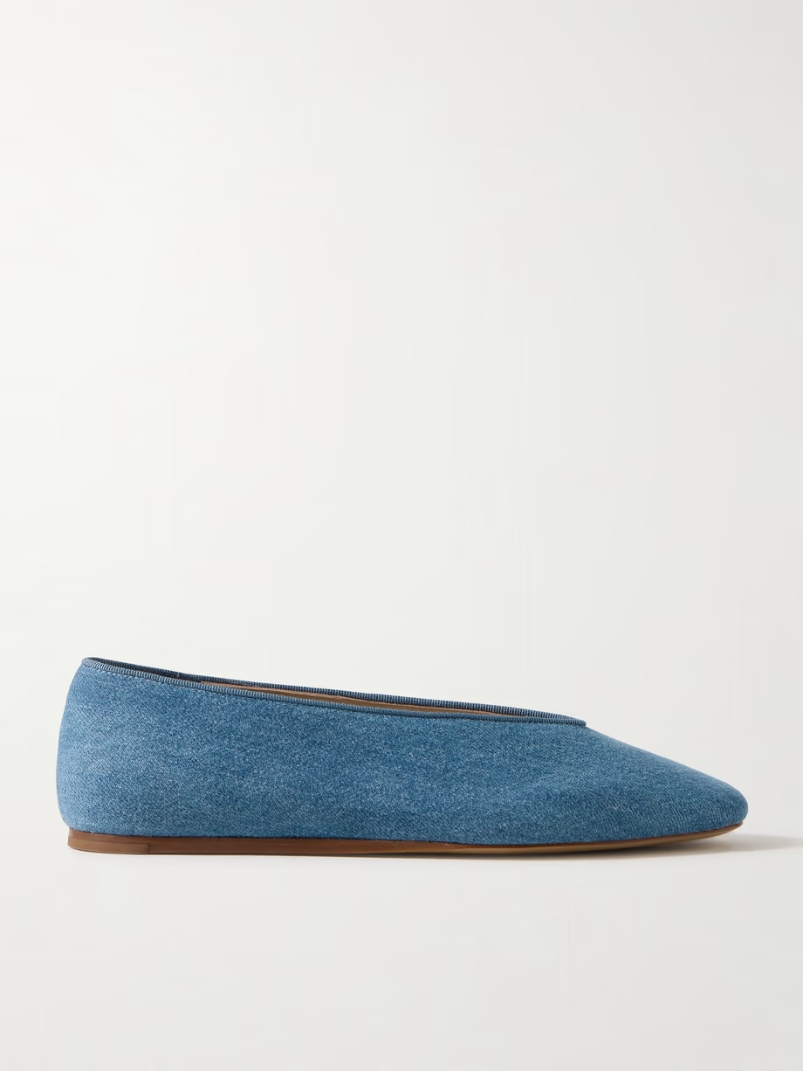 Regency grosgrain-trimmed denim ballet flats Regency grosgrain-trimmed denim ballet flats