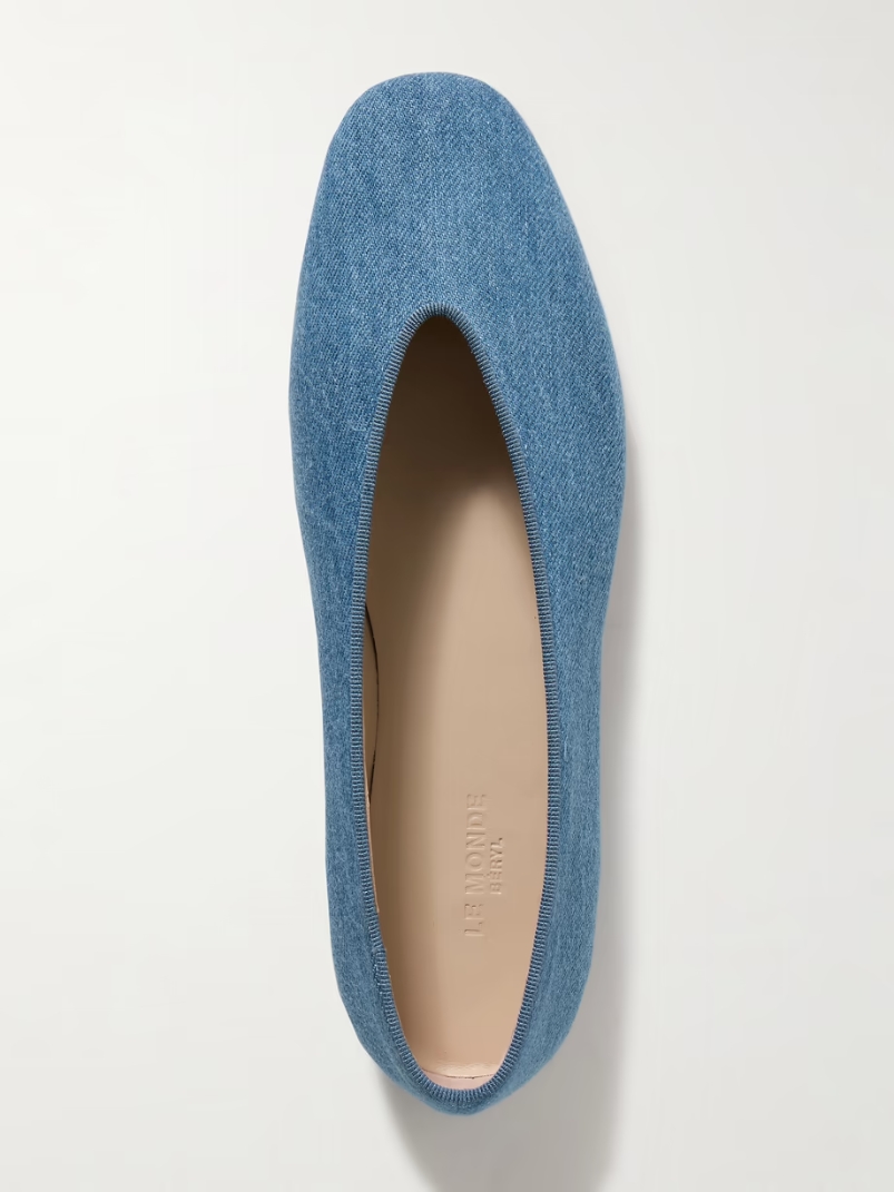 Regency grosgrain-trimmed denim ballet flats Regency grosgrain-trimmed denim ballet flats