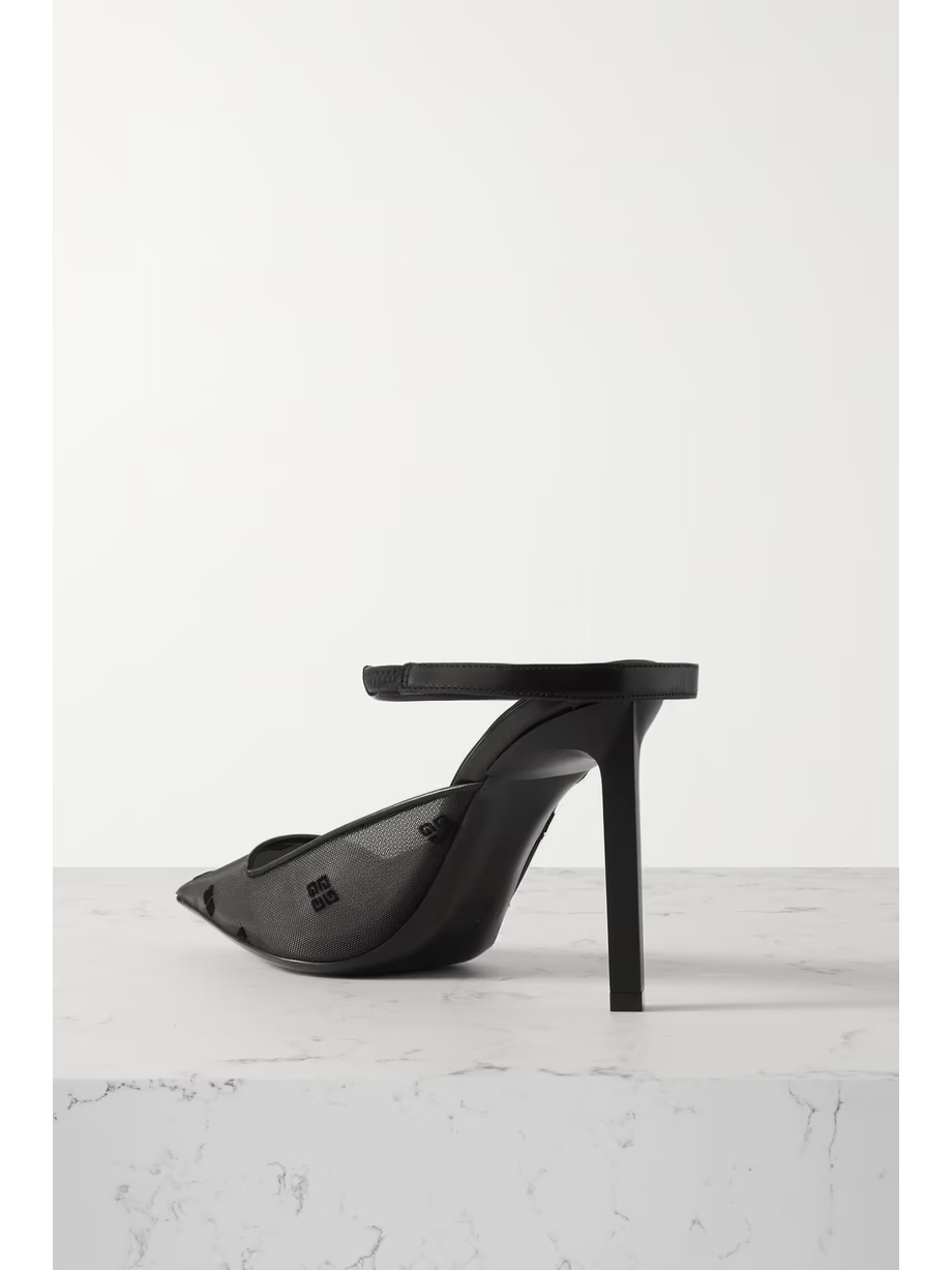 Show logo-embroidered leather-trimmed mesh slingback pumps Show logo-embroidered leather-trimmed mesh slingback pumps