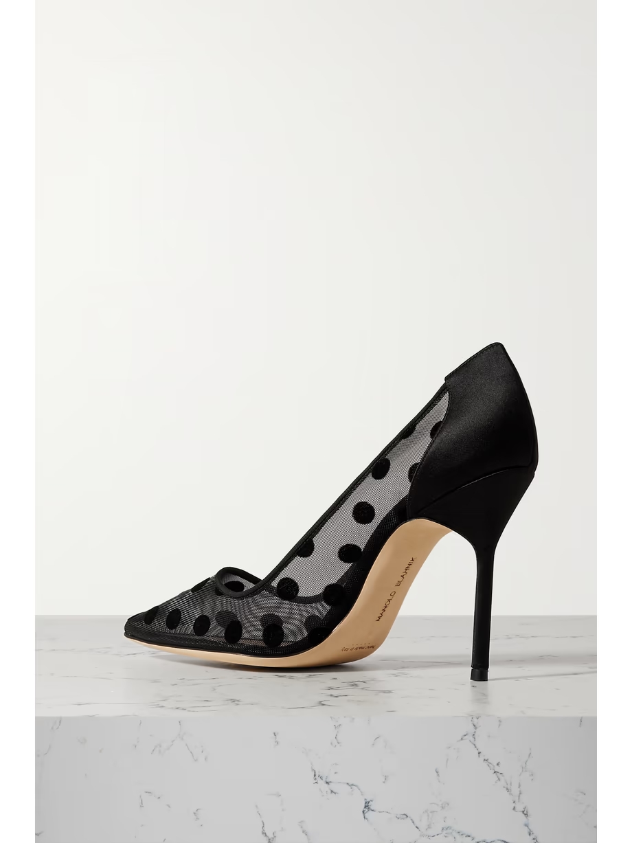 BBLA 105 satin-trimmed polka-dot flocked mesh pumps BBLA 105 satin-trimmed polka-dot flocked mesh pumps