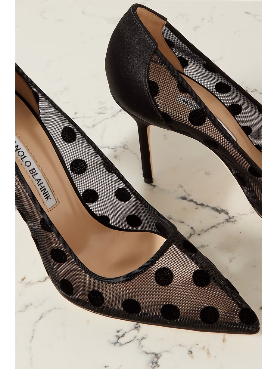 BBLA 105 satin-trimmed polka-dot flocked mesh pumps BBLA 105 satin-trimmed polka-dot flocked mesh pumps