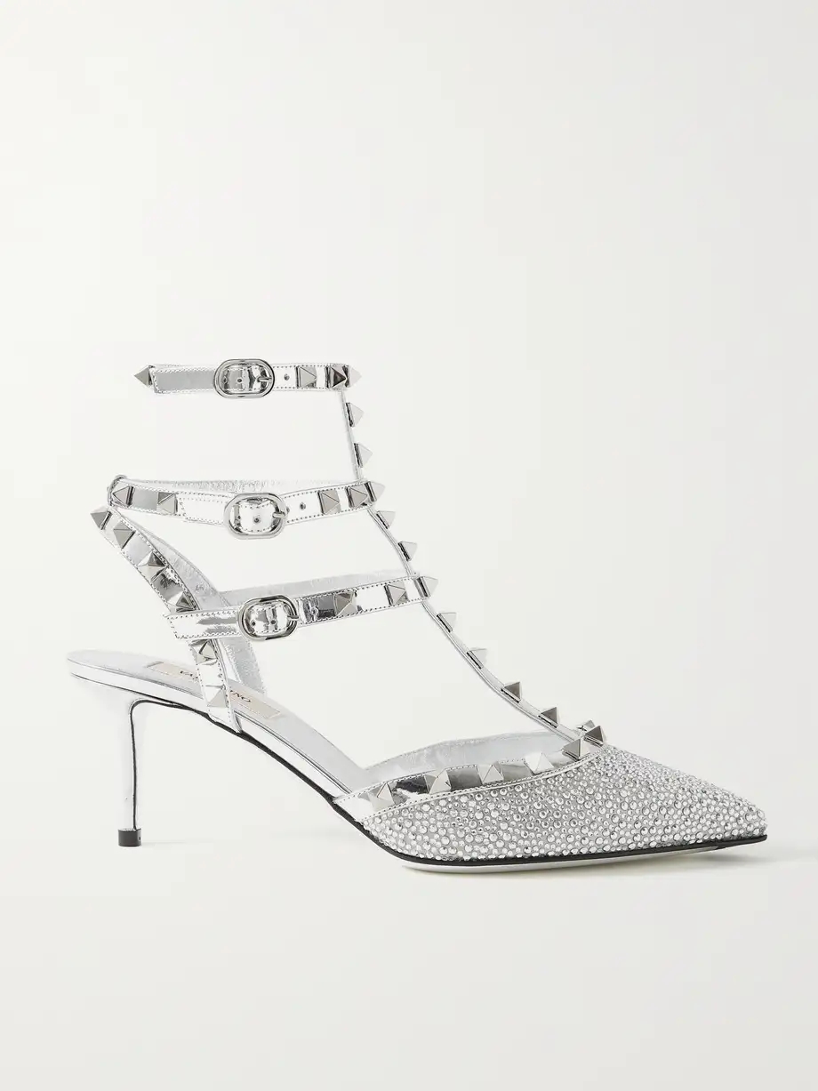 Rockstud 65 crystal-embellished metallic leather pumps Rockstud 65 crystal-embellished metallic leather pumps