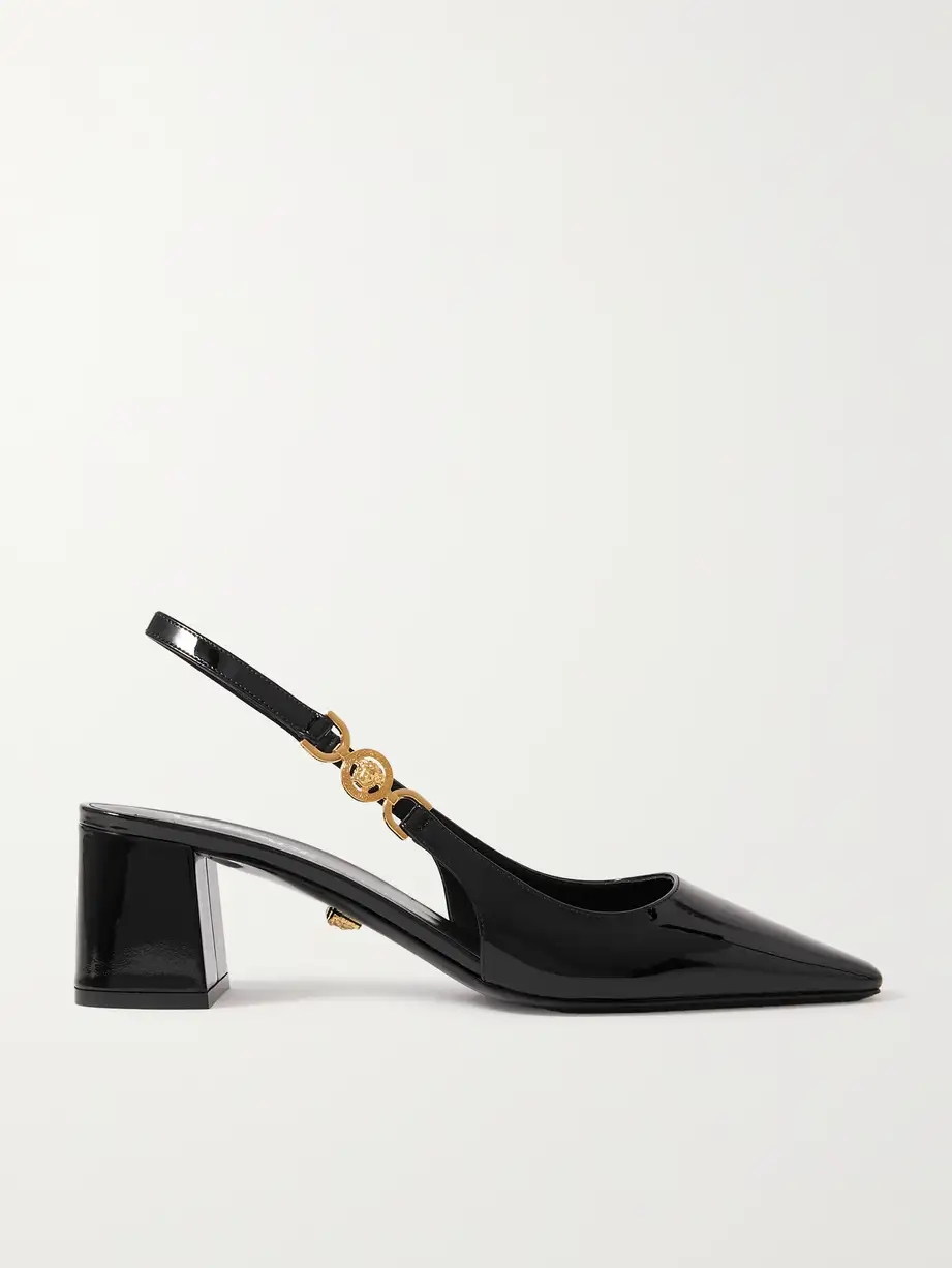 Embellished patent-leather slingback pumps Embellished patent-leather slingback pumps
