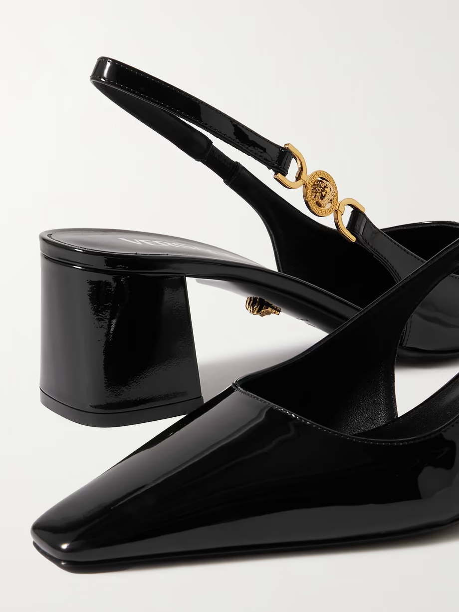 Embellished patent-leather slingback pumps Embellished patent-leather slingback pumps