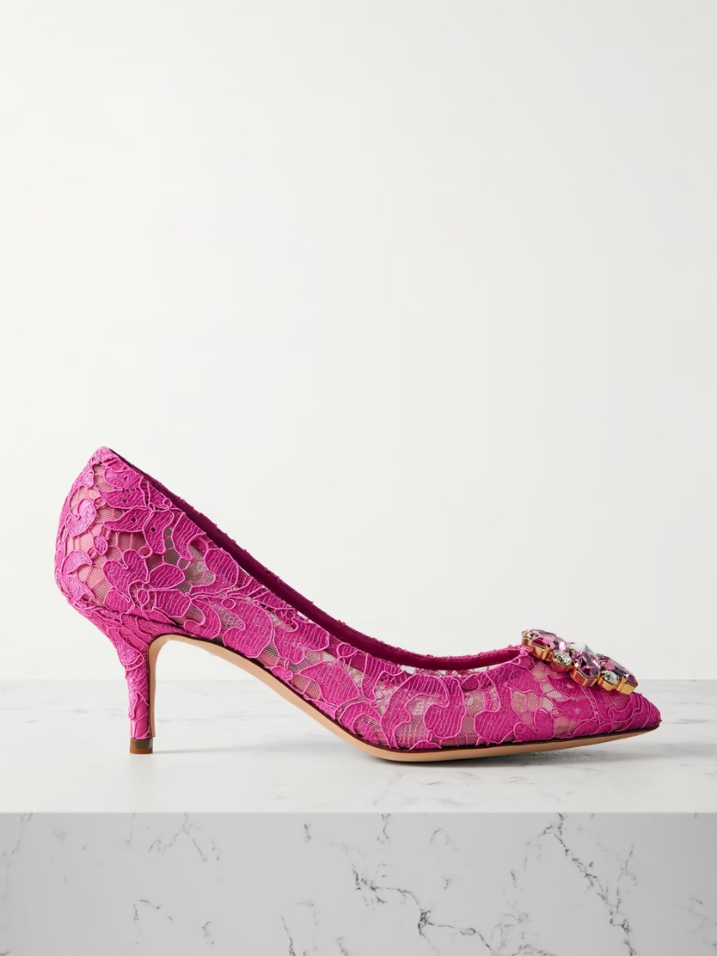 Crystal-embellished lace pumps Crystal-embellished lace pumps