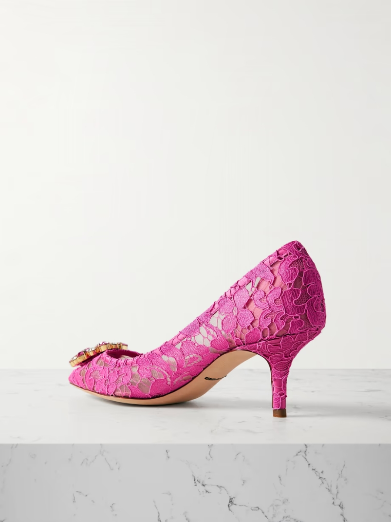 Crystal-embellished lace pumps Crystal-embellished lace pumps