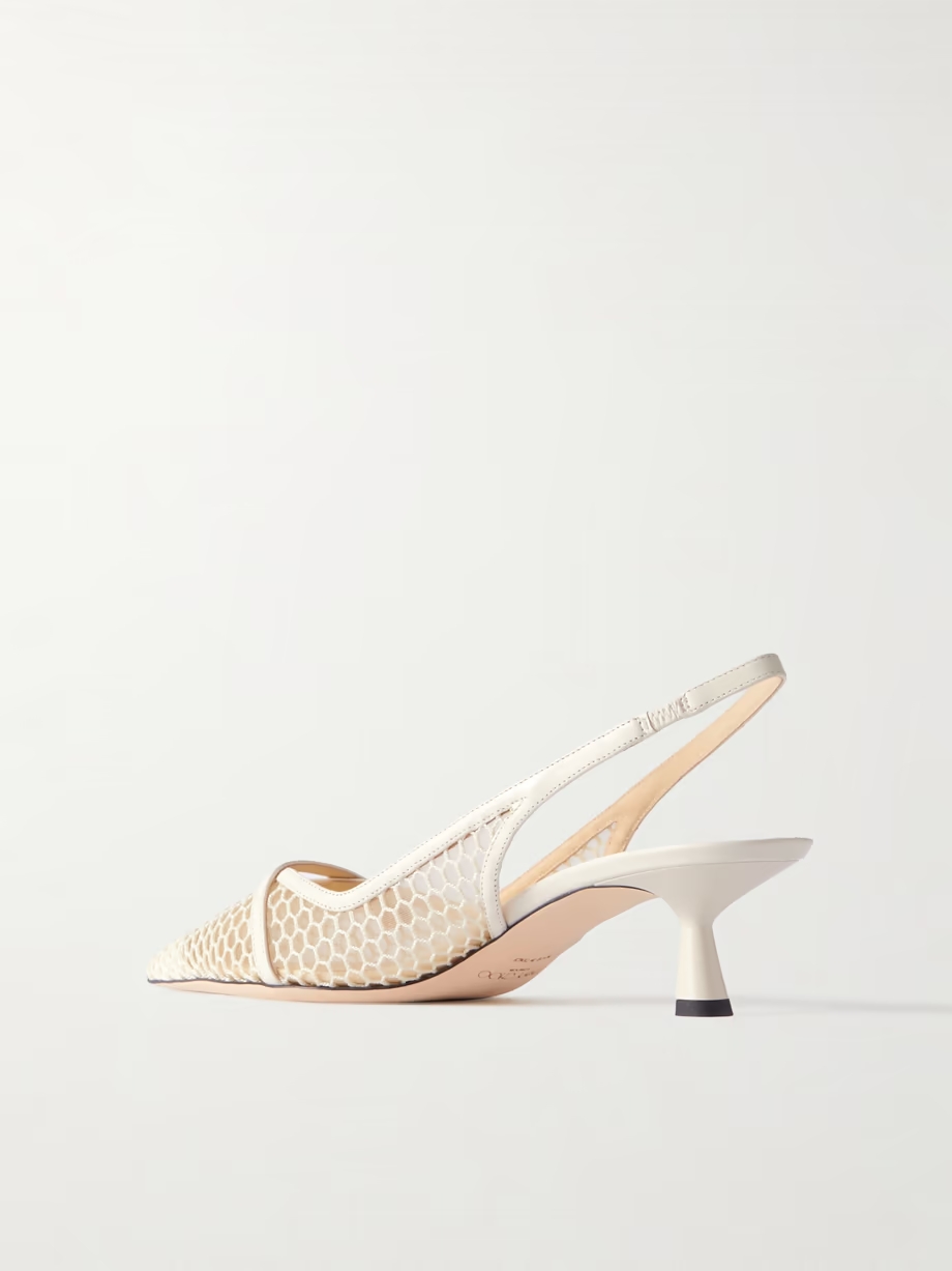 Amita 45 faux-pearl embellished leather-trimmed mesh slingback pumps Amita 45 faux-pearl embellished leather-trimmed mesh slingback pumps