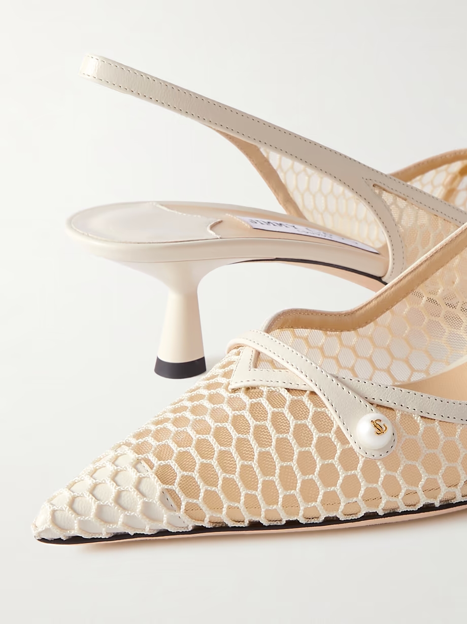 Amita 45 faux-pearl embellished leather-trimmed mesh slingback pumps Amita 45 faux-pearl embellished leather-trimmed mesh slingback pumps
