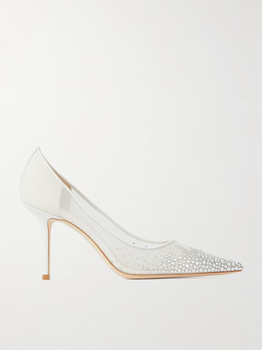 Love 85 leather-trimmed crystal-embellished mesh pumps Love 85 leather-trimmed crystal-embellished mesh pumps
