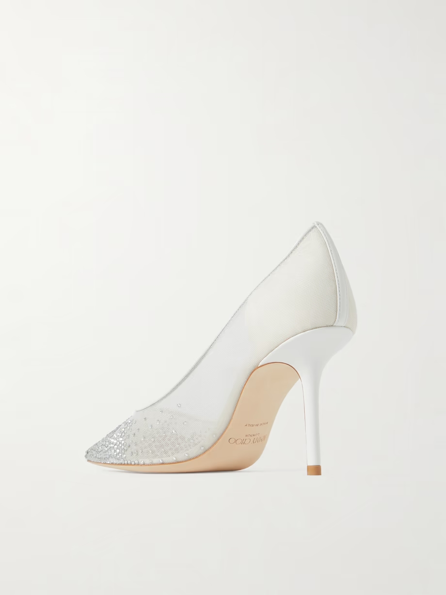 Love 85 leather-trimmed crystal-embellished mesh pumps Love 85 leather-trimmed crystal-embellished mesh pumps