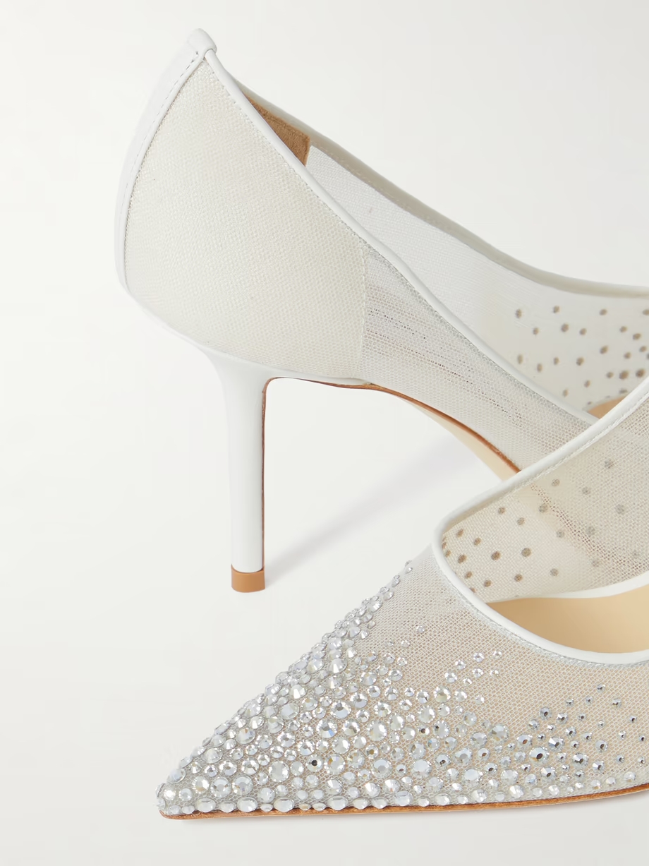 Love 85 leather-trimmed crystal-embellished mesh pumps Love 85 leather-trimmed crystal-embellished mesh pumps