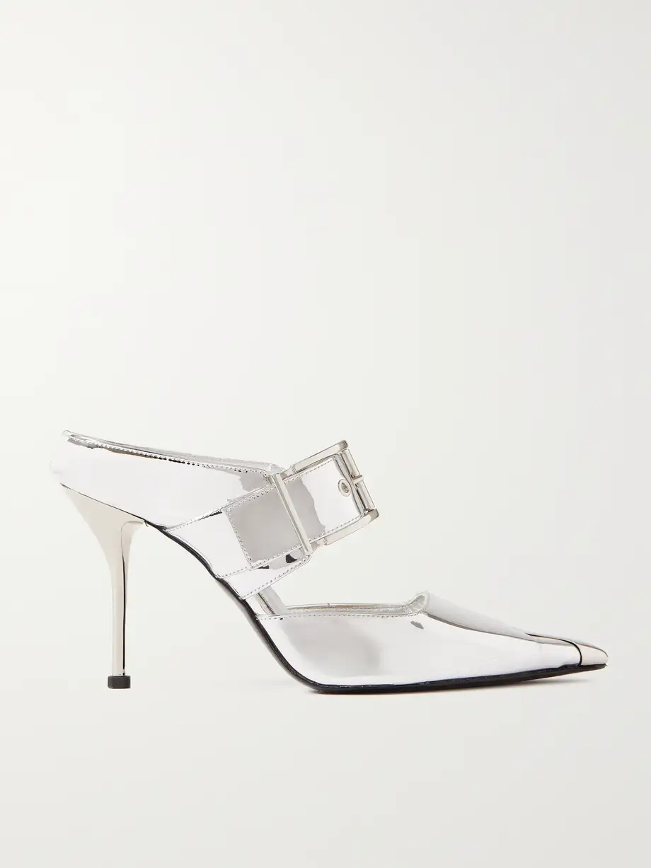 Punk embellished mirrored-leather mules Punk embellished mirrored-leather mules