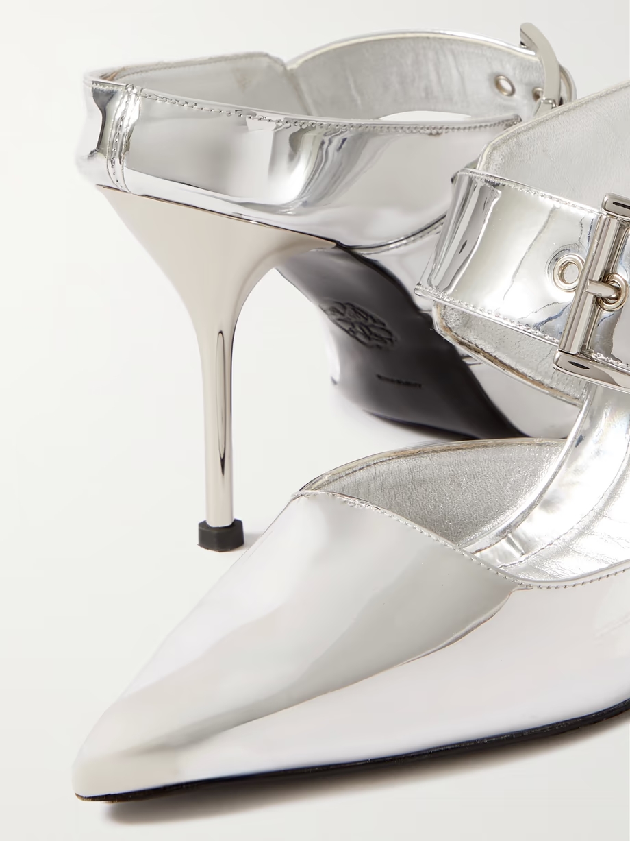 Punk embellished mirrored-leather mules Punk embellished mirrored-leather mules