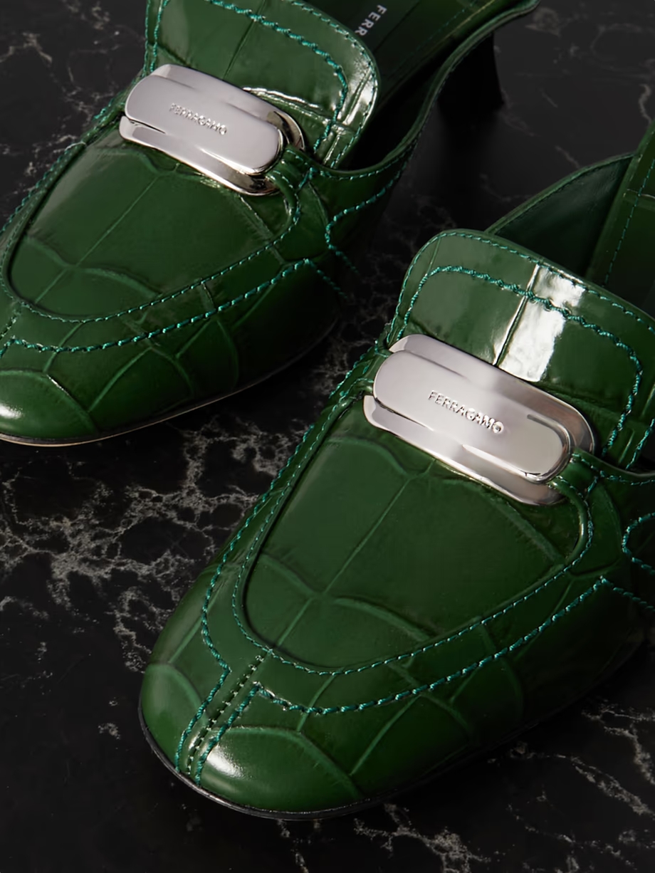 Elodye embellished croc-effect leather mules Elodye embellished croc-effect leather mules