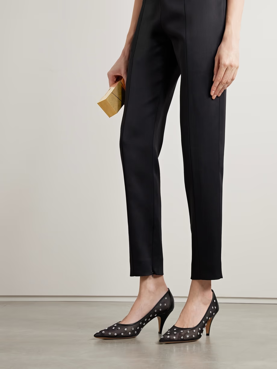 River Iconic leather-trimmed crystal-embellished mesh pumps River Iconic leather-trimmed crystal-embellished mesh pumps