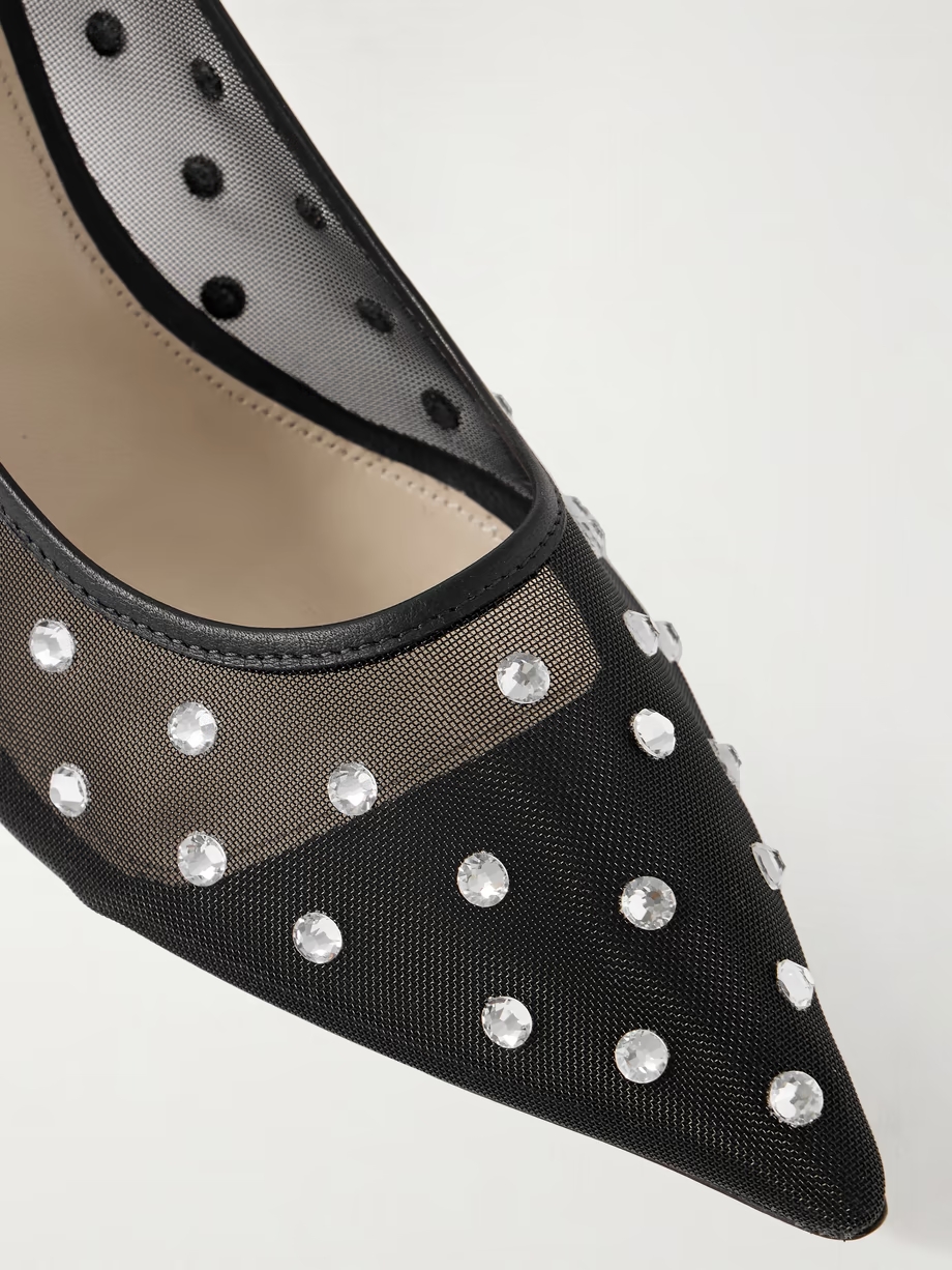 River Iconic leather-trimmed crystal-embellished mesh pumps River Iconic leather-trimmed crystal-embellished mesh pumps