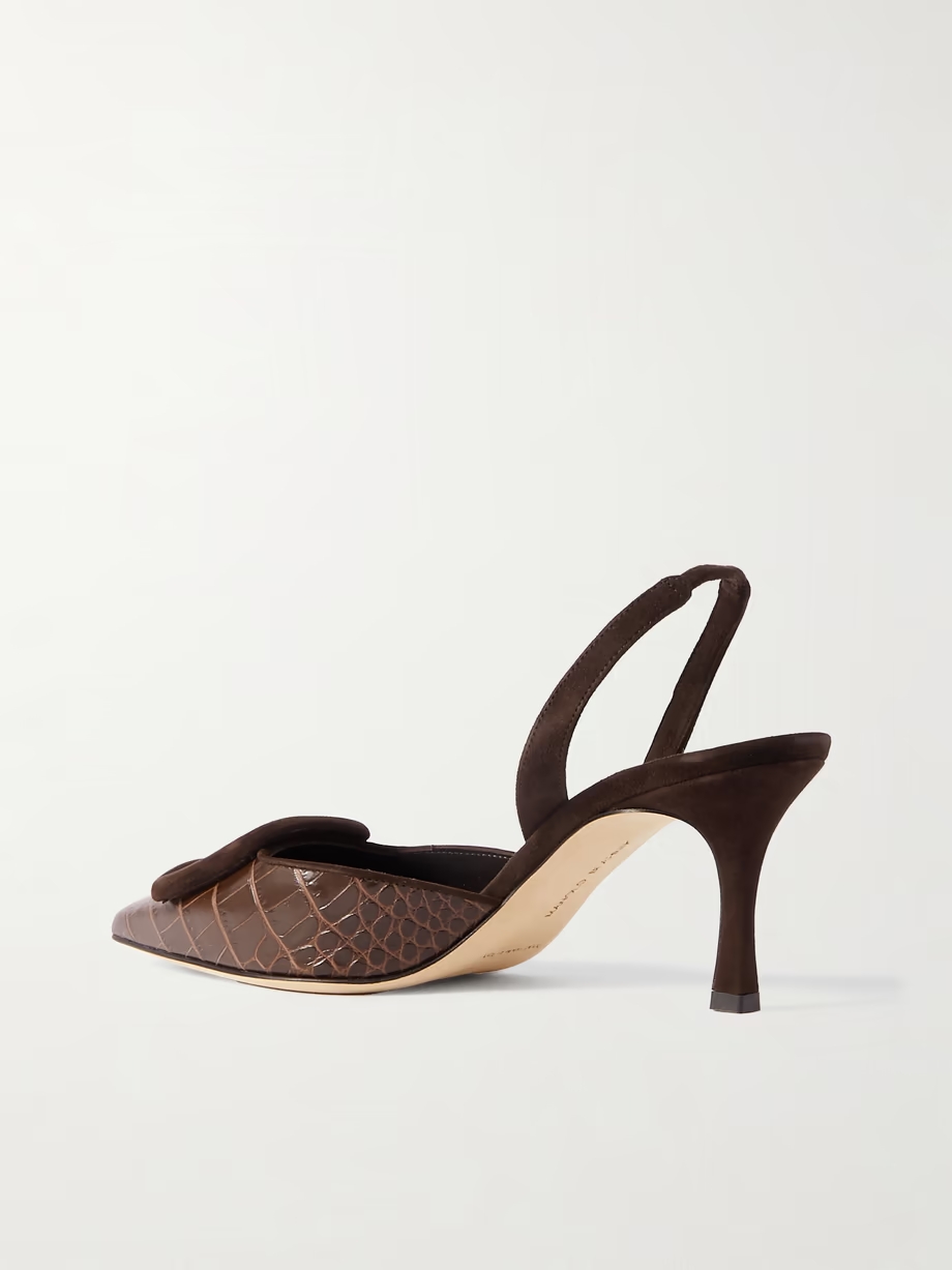 Mayslibi 70 buckled suede-trimmed croc-effect leather slingback pumps Mayslibi 70 buckled suede-trimmed croc-effect leather slingback pumps