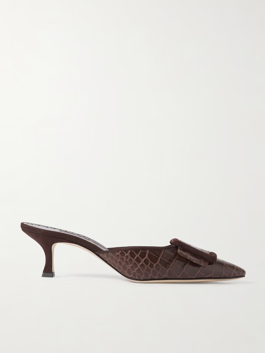 Maysalebi 50 suede-trimmed croc-effect leather mules Maysalebi 50 suede-trimmed croc-effect leather mules