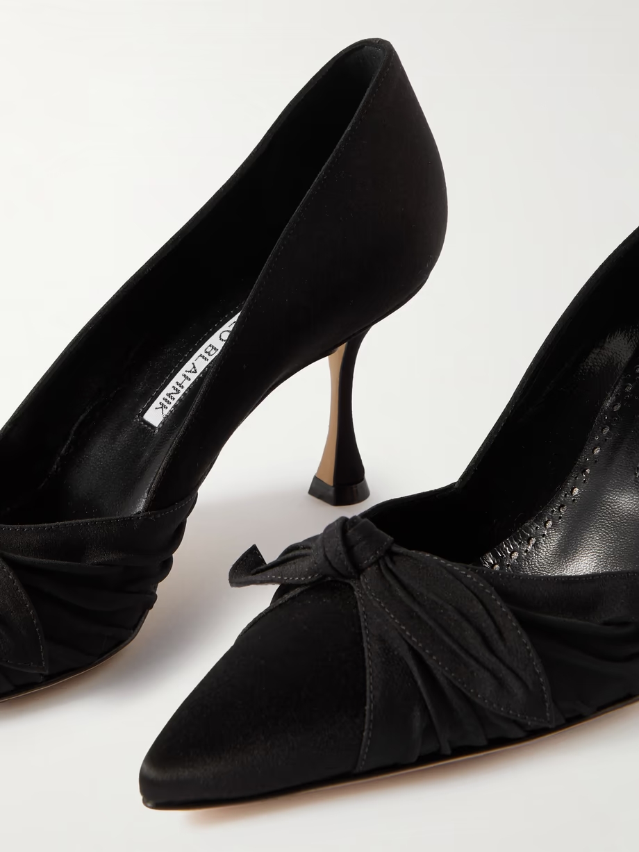 Terka 70 bow-embellished poplin-trimmed satin pumps Terka 70 bow-embellished poplin-trimmed satin pumps