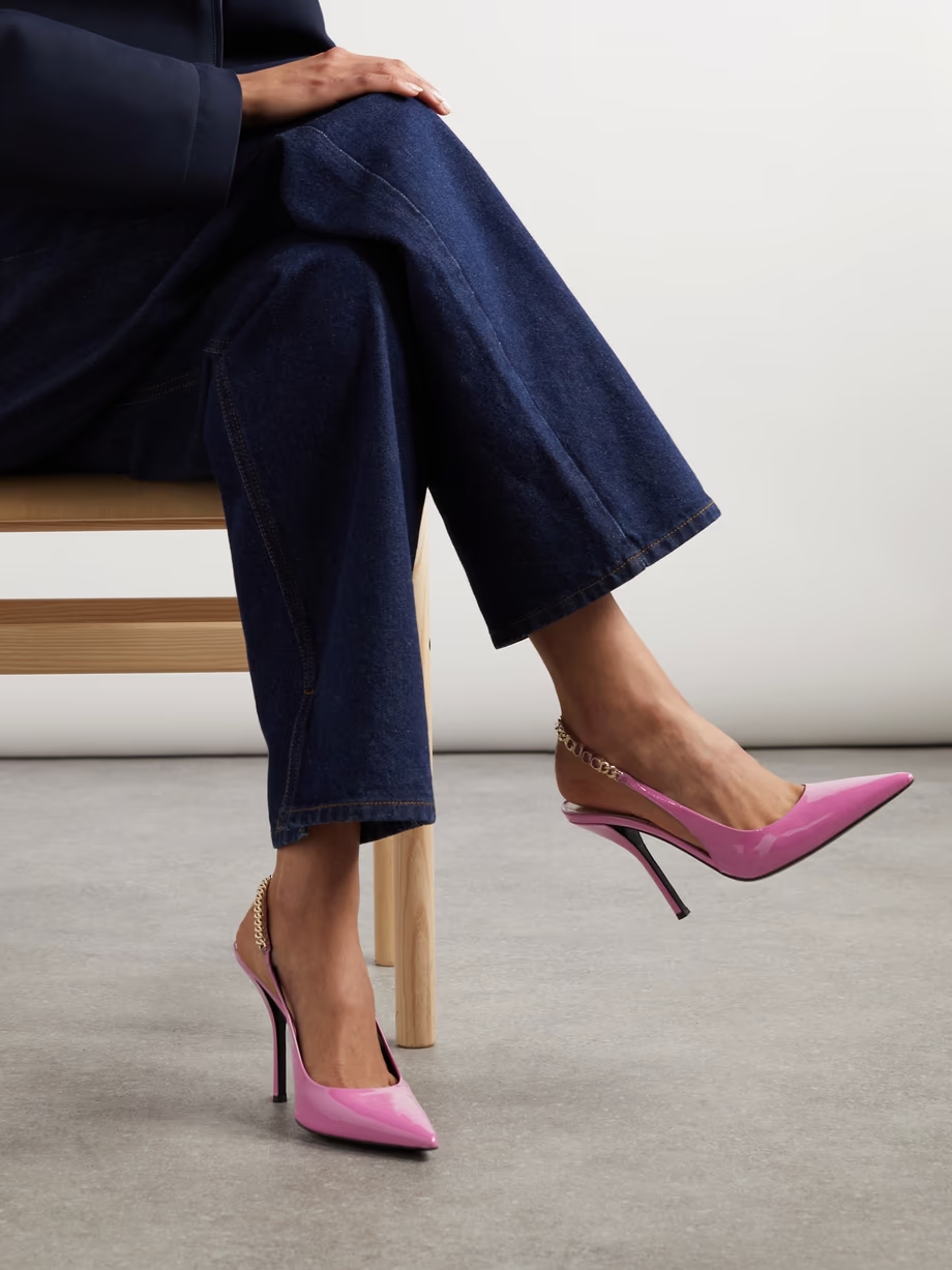 Signoria embellished patent-leather slingback pumps Signoria embellished patent-leather slingback pumps