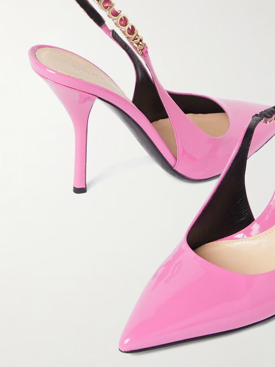 Signoria embellished patent-leather slingback pumps Signoria embellished patent-leather slingback pumps