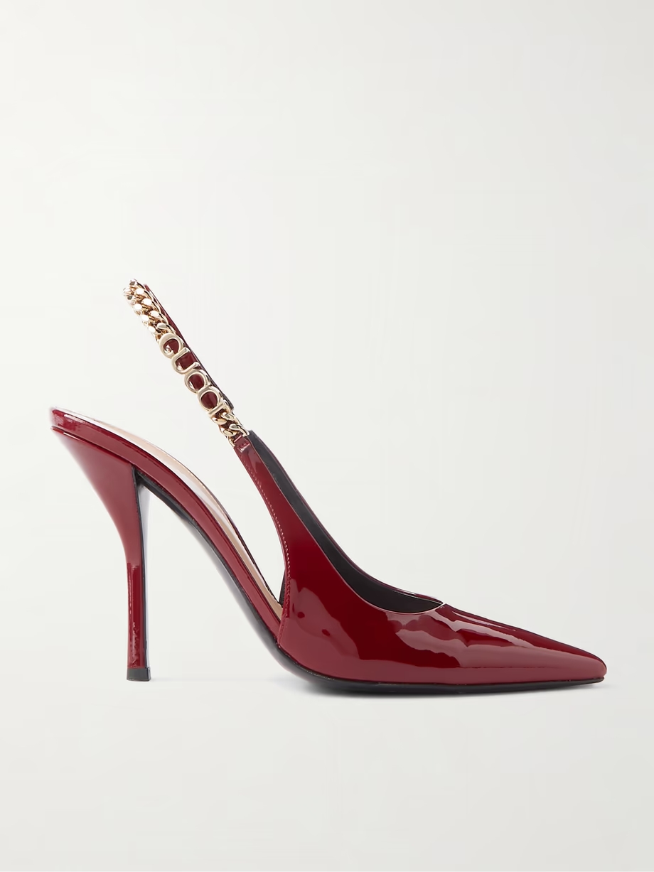 Signoria embellished patent-leather slingback pumps Signoria embellished patent-leather slingback pumps