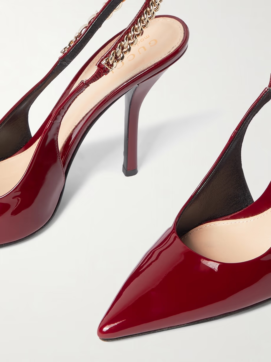 Signoria embellished patent-leather slingback pumps Signoria embellished patent-leather slingback pumps