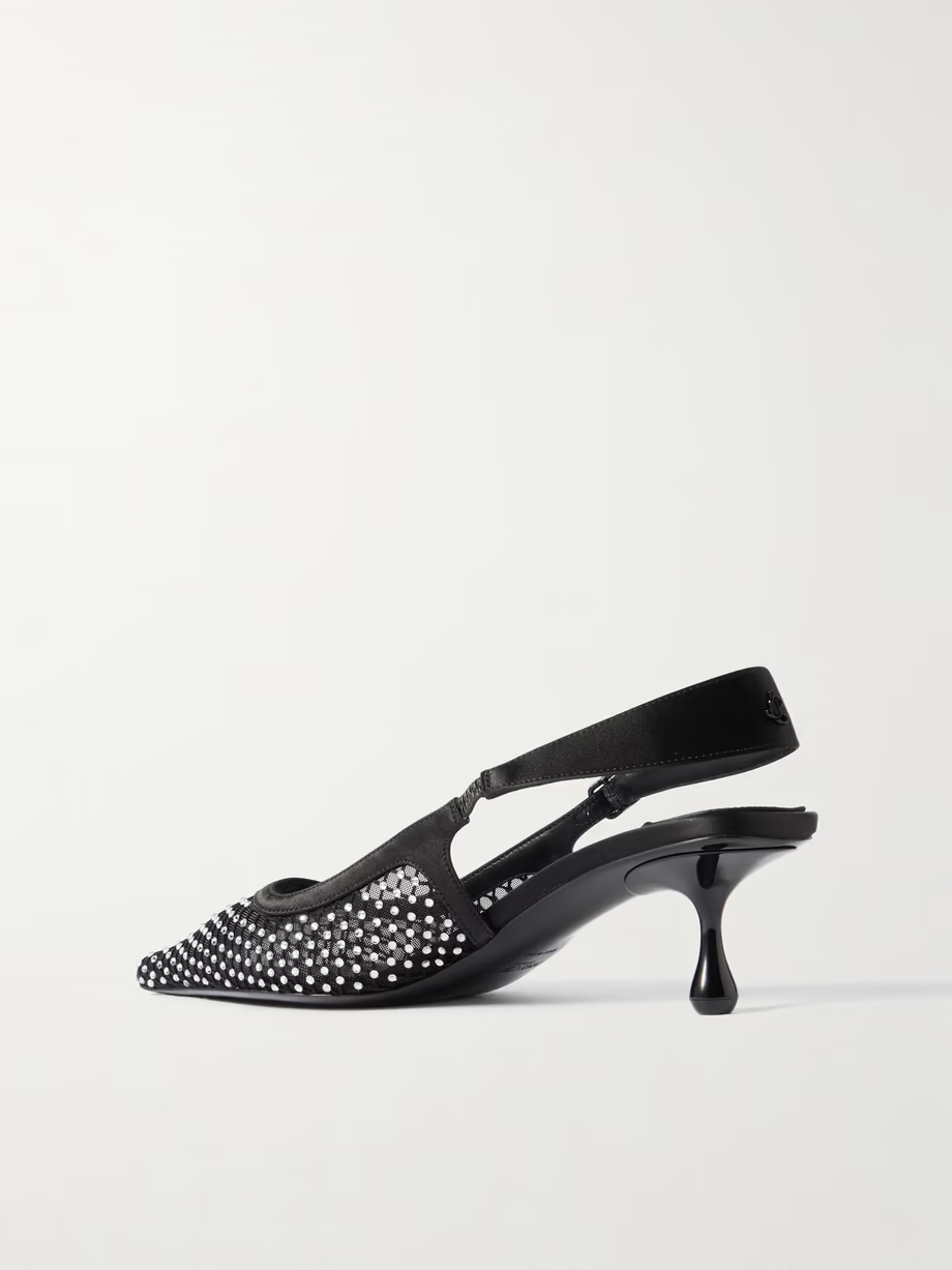 Amel 50 crystal-embellished mesh and satin pointed-toe slingback pumps Amel 50 crystal-embellished mesh and satin pointed-toe slingback pumps