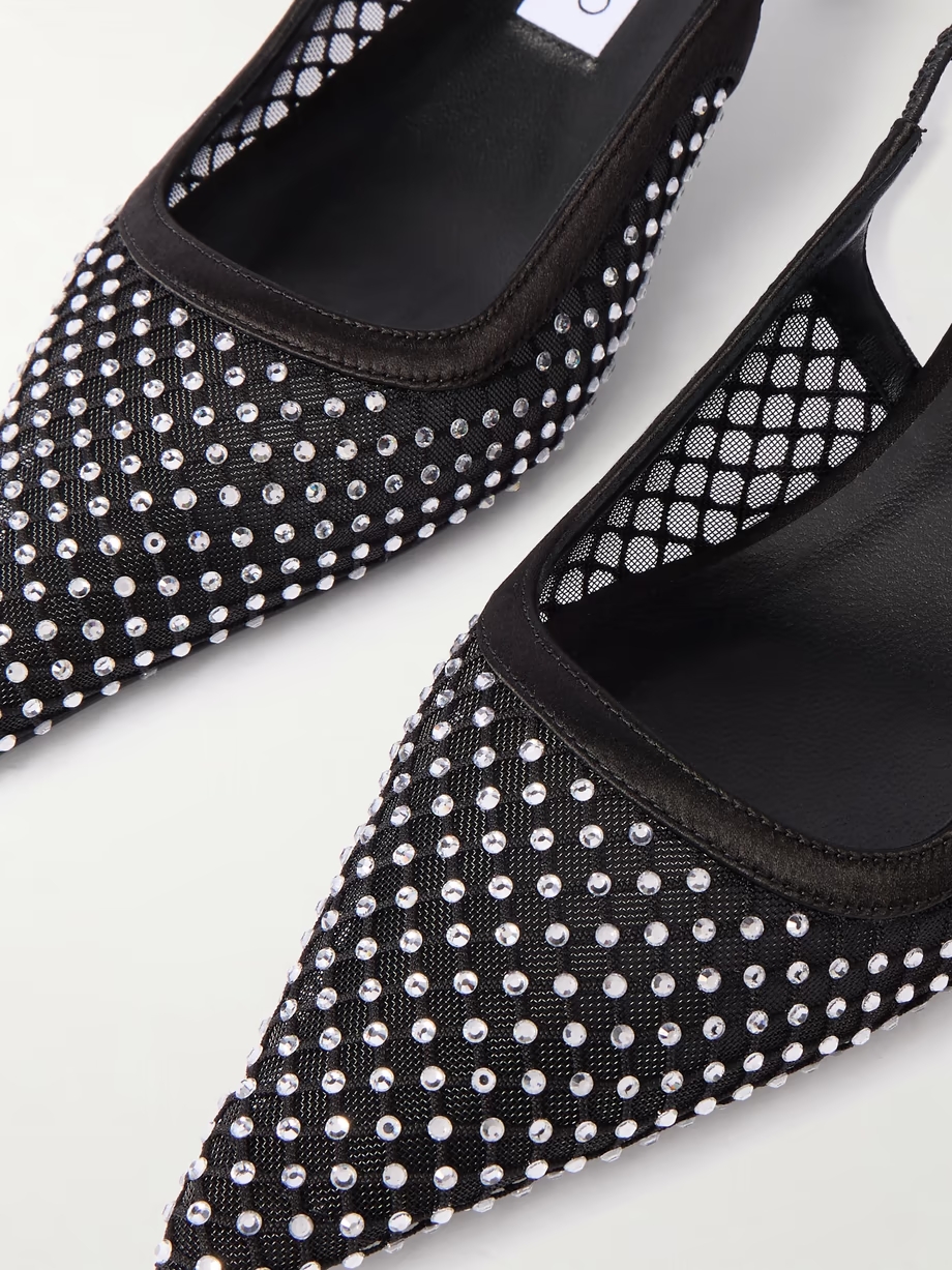 Amel 50 crystal-embellished mesh and satin pointed-toe slingback pumps Amel 50 crystal-embellished mesh and satin pointed-toe slingback pumps