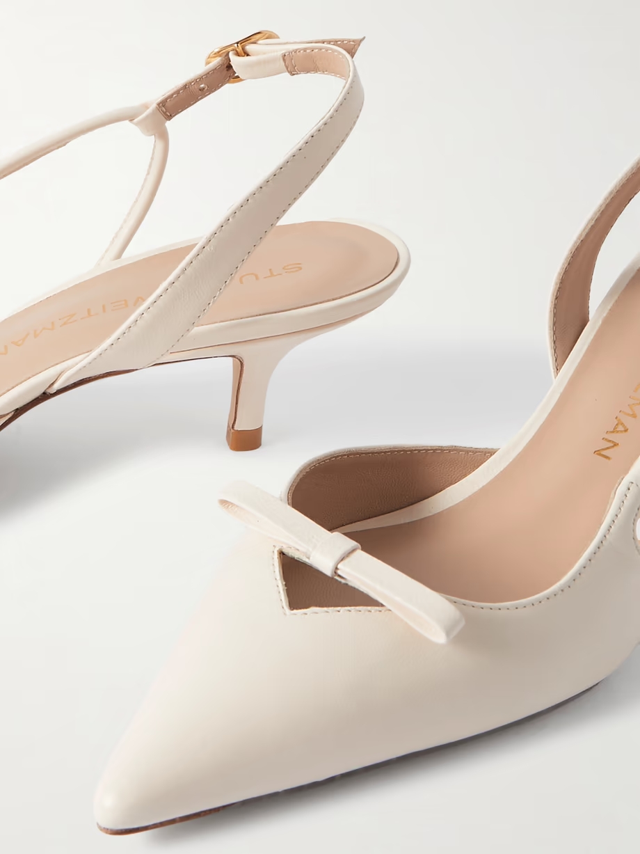 Tully bow-detailed leather point-toe slingback pumps Tully bow-detailed leather point-toe slingback pumps