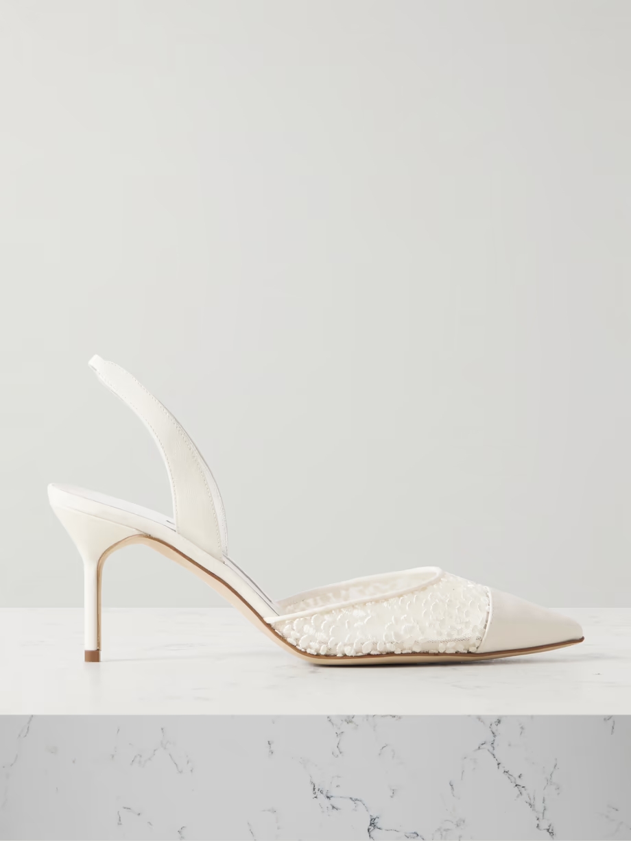 Capsli 70 embroidered lace and crepe pointed-toe slingback pumps Capsli 70 embroidered lace and crepe pointed-toe slingback pumps