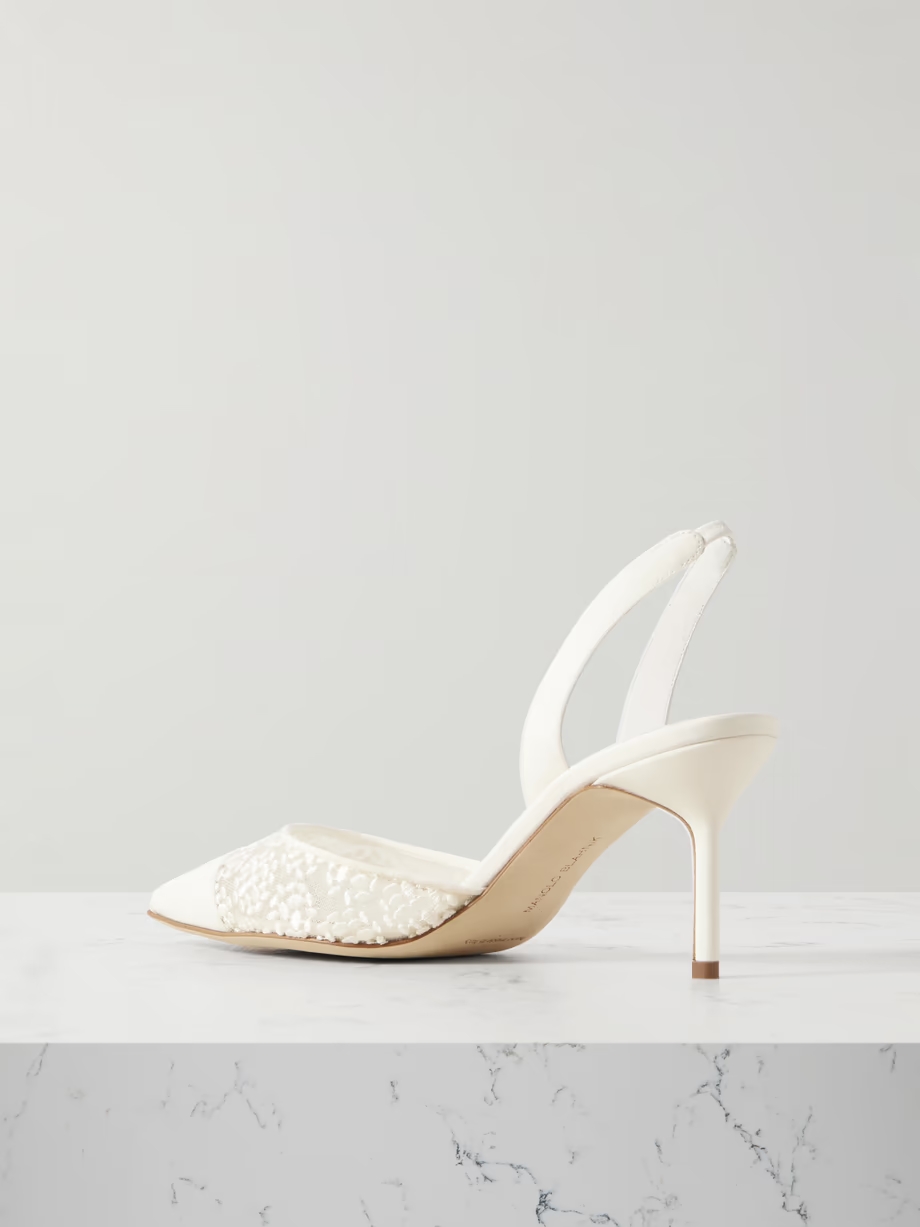 Capsli 70 embroidered lace and crepe pointed-toe slingback pumps Capsli 70 embroidered lace and crepe pointed-toe slingback pumps