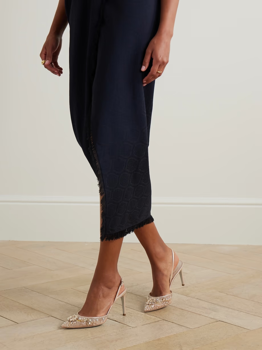 Crystal-embellished leather and tulle slingback pumps Crystal-embellished leather and tulle slingback pumps