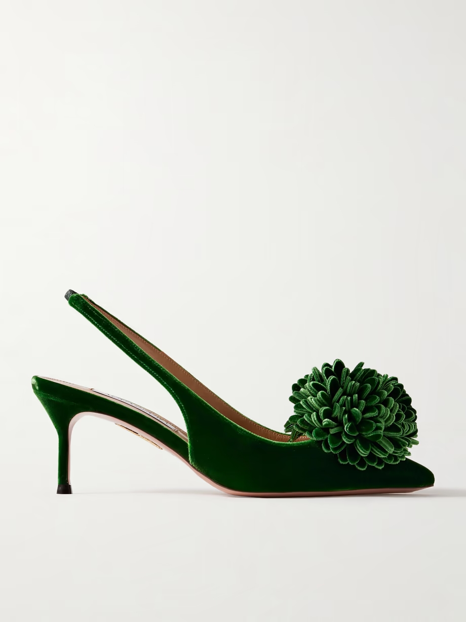 Couturier 65 pompom-embellished velvet slingback pumps Couturier 65 pompom-embellished velvet slingback pumps