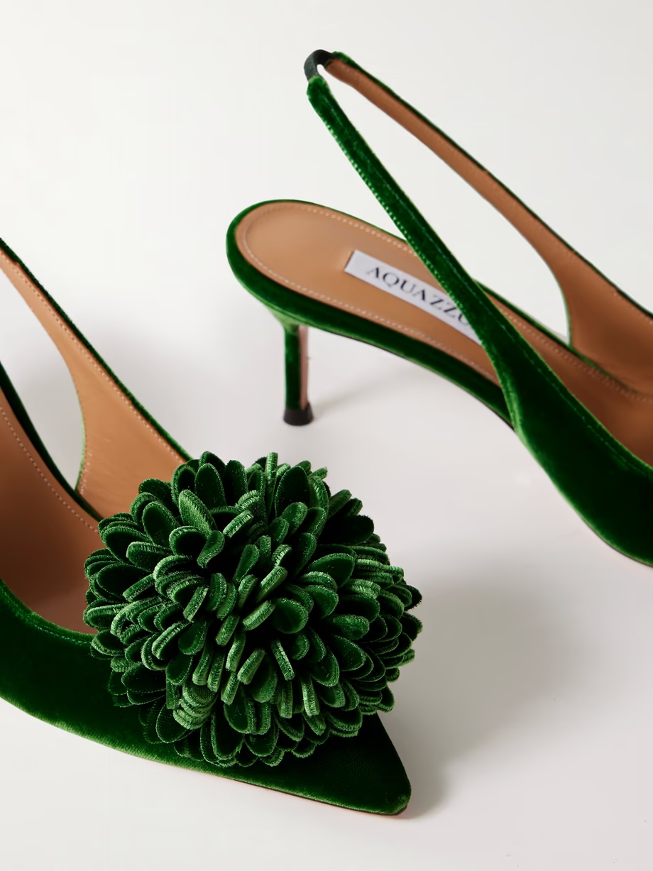 Couturier 65 pompom-embellished velvet slingback pumps Couturier 65 pompom-embellished velvet slingback pumps